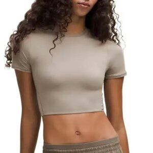 Women Wundermost Ultra-Soft Nulu Crewneck Cropped T-Shirt Warm Ash Grey
